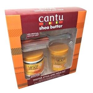 Cantu Shea Butter Winter Style & Hold Gift Set Curling Cream Styling Gel Brush
